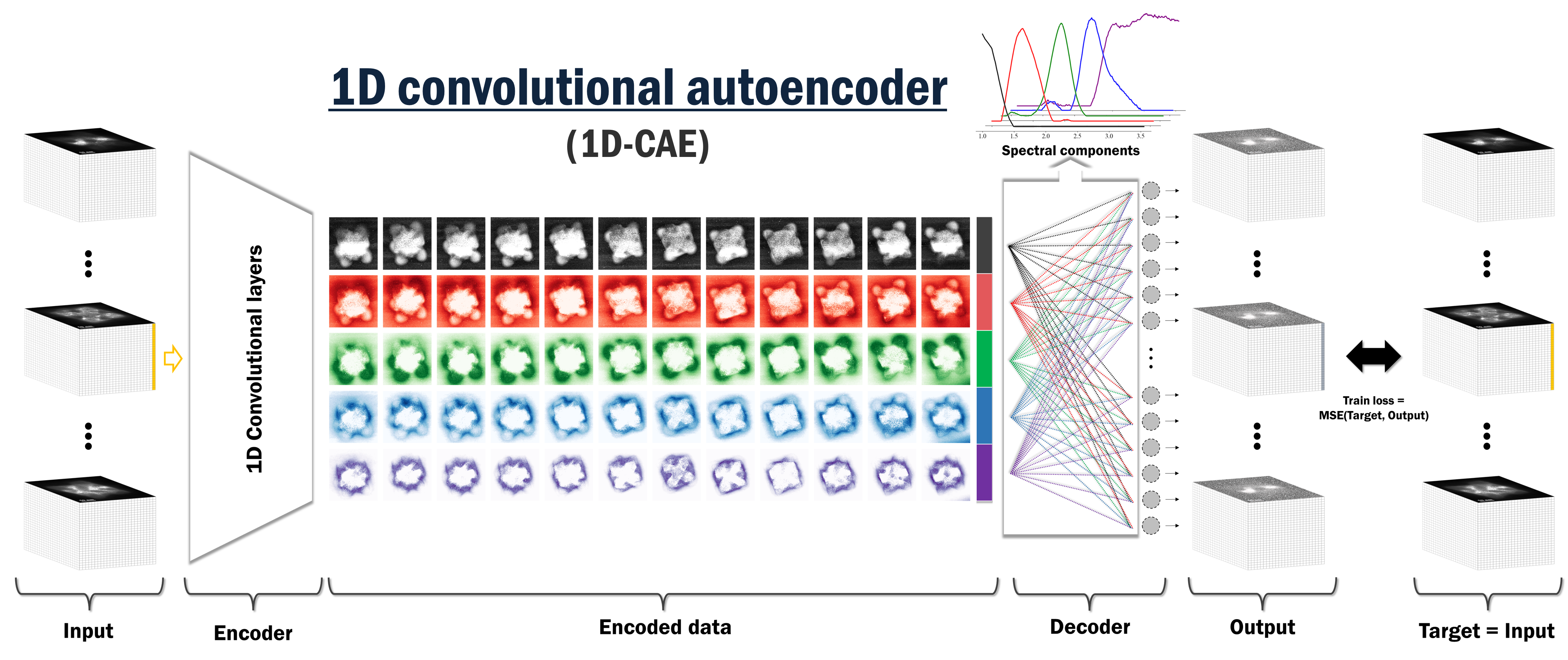 Architecture of a one-dimensional convolutional autoencoder for spectrum data
